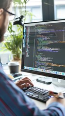two software developers write code