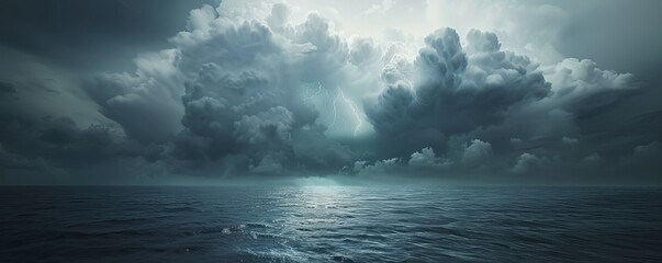 Wall Mural - Dramatic thunderstorm brewing over a dark ocean, 4K hyperrealistic photo