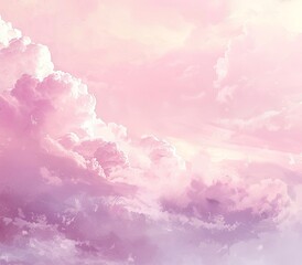 Poster - pink sky with clouds, digital art in the style of soft pastel colors