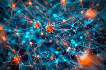 Leinwandbilder - An abstract digital representation of a neural network, showcasing the interconnected nodes and pathways involved in artificial intelligence data processing and learning. Generative AI