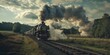 © Armin - A vintage steam train moves powerfully across the countryside with billowing smoke against a dramatic sky