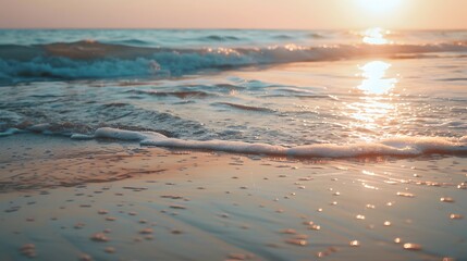 Wall Mural - View on the beach at sunset with white sand Generative Ai