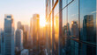 © Yimixing - City Skyline at Dusk Reflected in Glass Building Facade