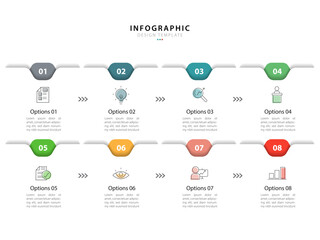 Timeline Creator infographic template. 8 Step timeline journey, calendar Flat simple infographics design template. presentation graph. Business concept with 8 options, vector illustration.