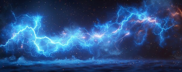 Blue lightning bolt with glowing bokeh background in a futuristic digital design