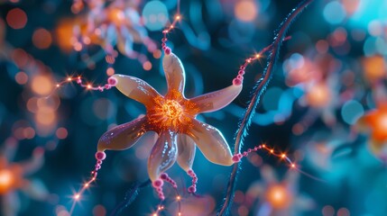 Wall Mural - abstract digital flower with glowing particles