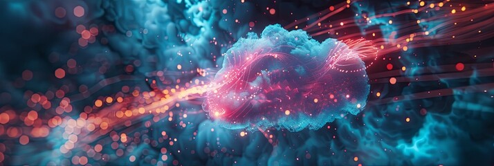 Leinwandbilder - A digital artwork representing data processing and artificial intelligence operations within a cloud computing environment. Generative AI
