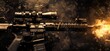 © Ahmed - The intensity of special operations and tactical teams with a banner featuring firing assault rifle shooting firepower bullets, isolated on a black background.