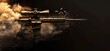 © Ahmed - The intensity of special operations and tactical teams with a banner featuring firing assault rifle shooting firepower bullets, isolated on a black background.