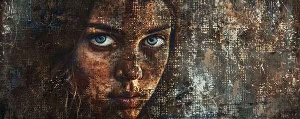 Wall Mural - Grunge texture portrait, incorporating grunge textures and distressed effects for a raw and edgy look, hyperrealistic 4K photo.
