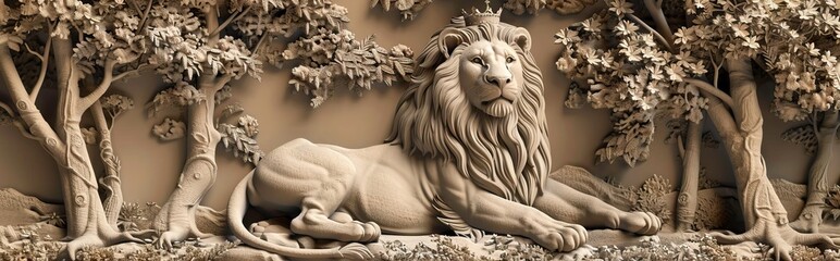 3d lion Wallpaper Background golden art for digital printing wallpaper, mural, custom design wallpaper. AI generated illustration