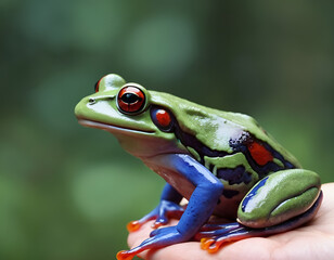 Wall Mural - red eyed tree frog, frog on a leaf, red eyed tree frog on leaf