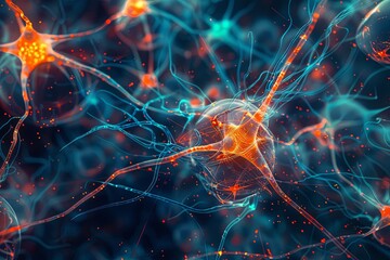 Wall Mural - Illustration of a neural network with interconnected nodes, showcasing AIs processing and learning abilities. Generative AI