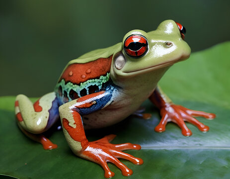 red eyed tree frog, red eyed frog, red eyed tree frog on a leaf