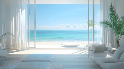 Wall Mural - View on the beach at sunset with white sand Generative Ai