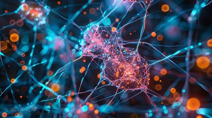 Leinwandbilder - An abstract visual representation of a neural network with nodes and connections, demonstrating the data processing and learning capabilities of artificial intelligence. Generative AI