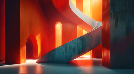 Poster - Minimalist abstract structure lucid dreams, vivid colors, colored just accents, flat design, high contrast, dark. Generative AI.