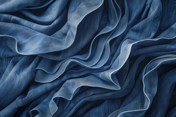 A blue denim fabric with a bunch of wrinkles