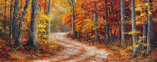 Wall Mural - forest path in autumn with trees in the background