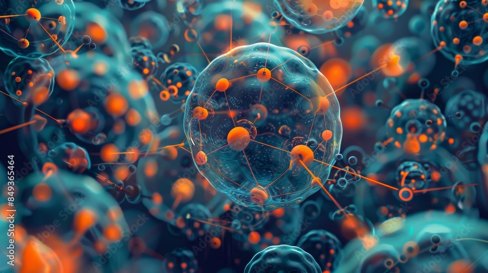 Abstract representation of microscopic cells. This stock photo ...