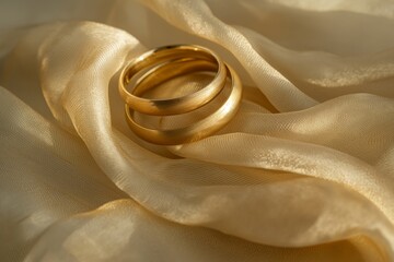 Wall Mural - two wedding rings on a silk cloth