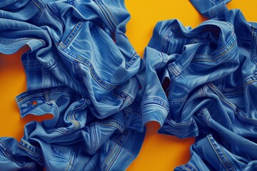 Wall Mural - A blue denim fabric with a bunch of wrinkles