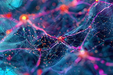 Leinwandbilder - A digital illustration depicting a neural network, showcasing the interconnected nodes and pathways involved in artificial intelligence data processing and learning. Generative AI