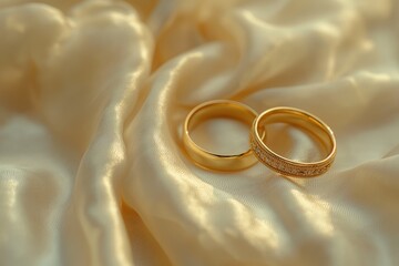 Wall Mural - two wedding rings on a silk background