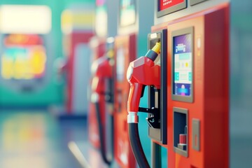 A gas station with a screen on the pump that shows the price of gas