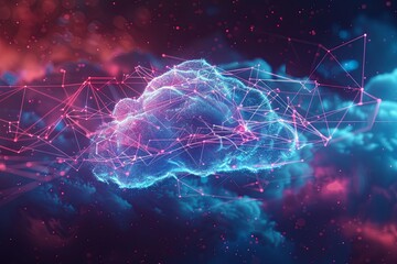 Leinwandbilder - A digital abstract depicts cloud computing and AI operations within a network of data processing elements. Generative AI