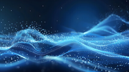 Abstract blue wave of particles, perfect for technology, futuristic themes, digital graphics, with copy space for text.