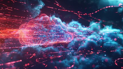 Fototapete - An abstract illustration depicting cloud computing, highlighting data processing and AI operations in the cloud. Generative AI