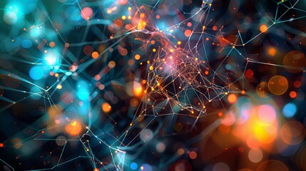 Leinwandbilder - An abstract representation of a neural network with nodes and connections, illustrating the data processing and learning capabilities of AI. Generative AI