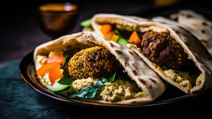 Wall Mural - Close-up of falafel wraps with creamy sauce and fresh greens