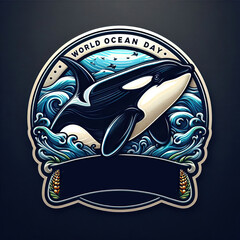 Whale logo and symbol for world ocean day