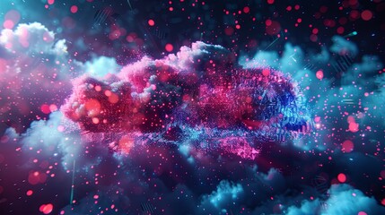Leinwandbilder - Futuristic digital art shows cloud computing with data and AI elements in a dynamic, abstract design, symbolizing modern technology. Generative AI