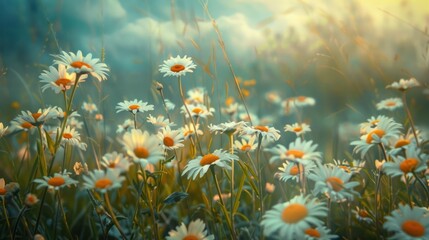 Wall Mural - a sun-kissed meadow carpeted with vibrant daisies, 