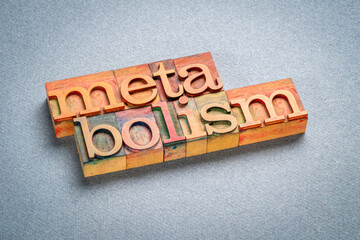 Poster - metabolism - word abstract in vintage letterpress wood type printing blocks, health and physiology concept