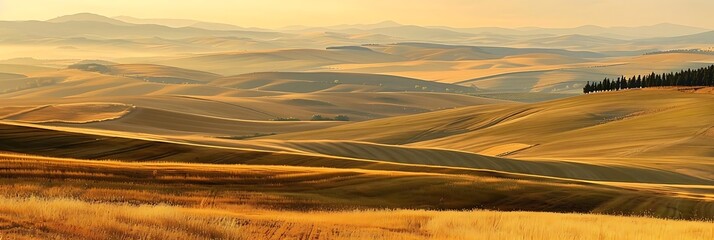 Wall Mural - rolling hills at sunset with a green tree in the foreground