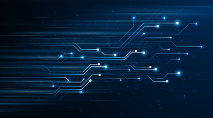 Aufkleber - Blue glowing lines with glitter light effect on dark background. High speed internet technology concept or fast wireless data transmission. modern internet network connection technology background	