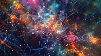 Leinwandbilder - Bright, abstract image of a neural network showing interconnected nodes for data processing and learning in artificial intelligence. Generative AI
