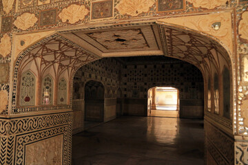 Poster - Decorative details in Amber Fort in Jaipur, India