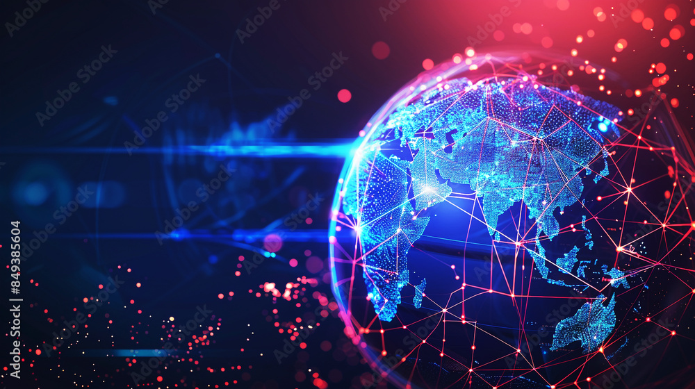 Futuristic digital globe with vibrant blue and red lights, representing ...