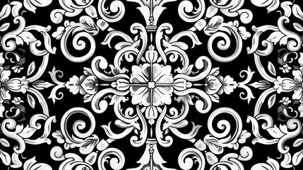 Wall Mural - Pattern in black and white for textiles ceramic tiles and designs