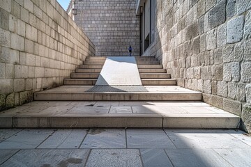 Sticker - A stone stairway leads up to a stone building, perfect for architecture, travel or nature photos