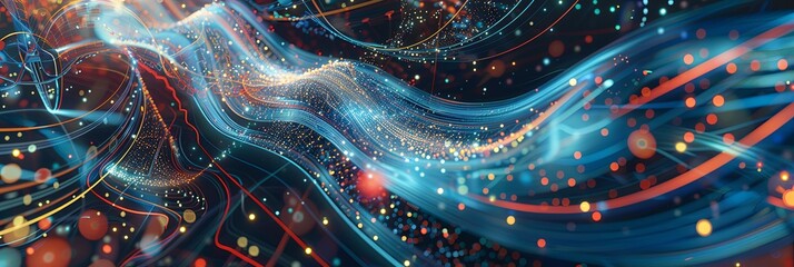 Fototapete - An abstract visualization depicting massive information streams, complex graphs, and digital interfaces representing AI data processing. Generative AI