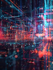 Fototapete - A digital abstract depicting massive information streams, complex graphs, and interfaces representing AI data processing. Generative AI