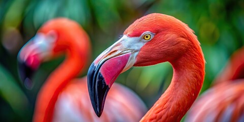 Wall Mural - Close up of Caribbean flamingo head and neck in vibrant red and pink colors, Caribbean, flamingo, bird, head, neck, close-up