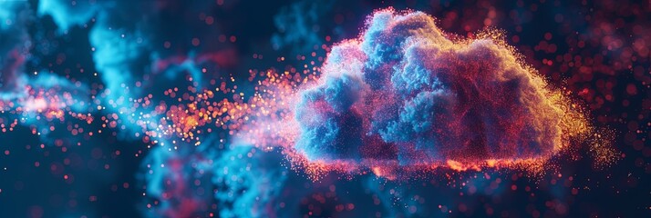 Fototapete - An abstract, digital visualization of cloud computing with glowing data processing and AI elements. Generative AI