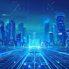 Wall Mural - cityscape linked by digital lines symbolizing worldwide network and cutting edge technologies